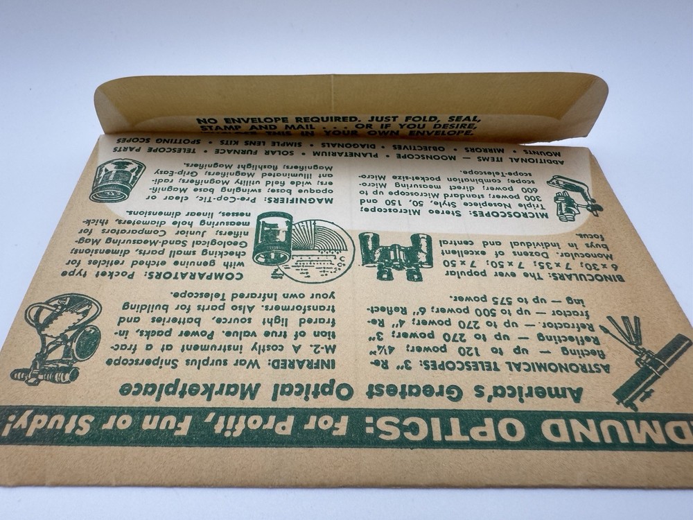 Edmund Scientific Co Order Form Envelope Science Optics Space Math LS 1950s