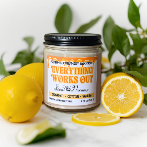 ☀️ Everything Works Out Candle | Coconut Soy Wax + Custom Gift Packaging 🕯️💌