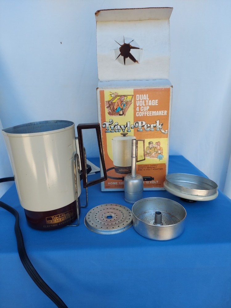 VINTAGE Empire Travl-Perk 4 Cup Coffeemaker, Dual Voltage w/Box Tested