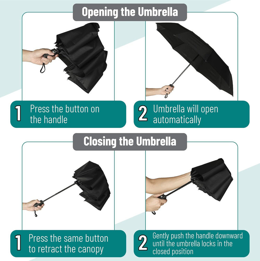 Windproof Travel Umbrella, Automatic Umbrellas for Rain, Compact