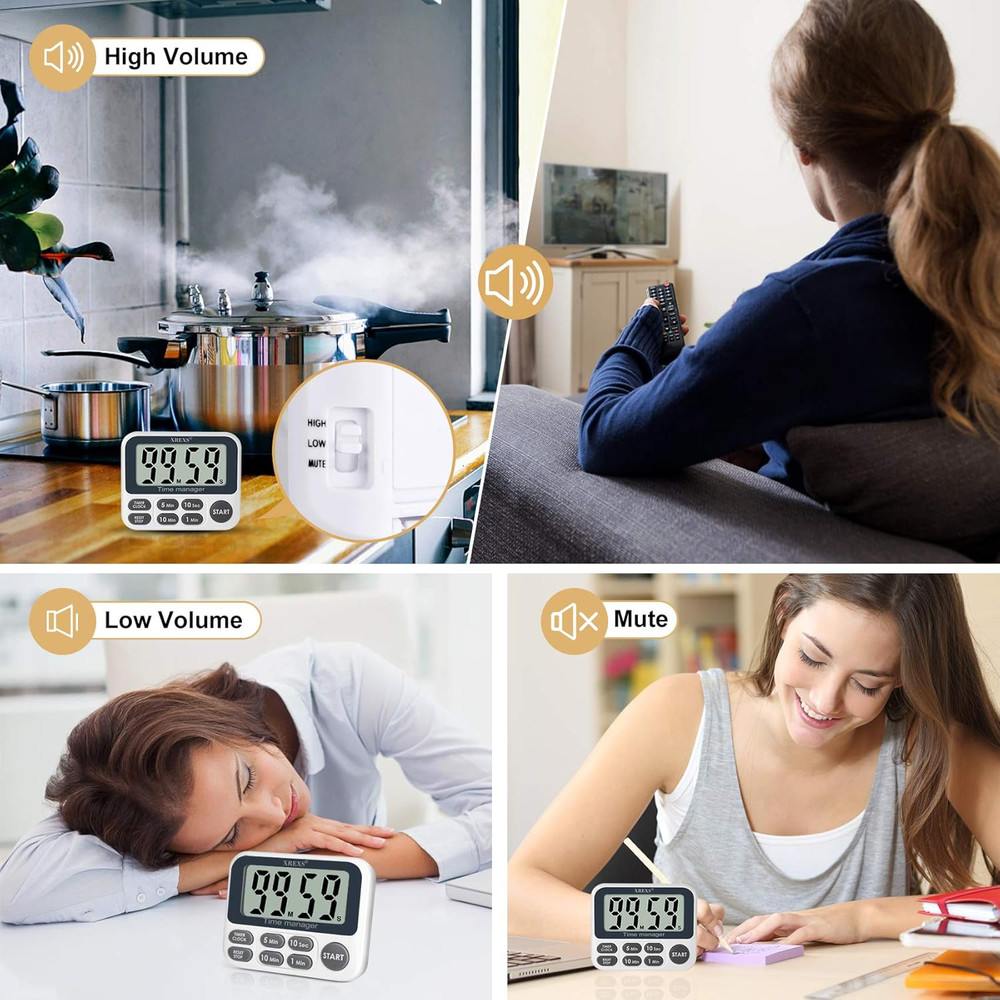 Digital Kitchen Timer, Magnetic Countdown up Cooking Timer with Large LCD Displa
