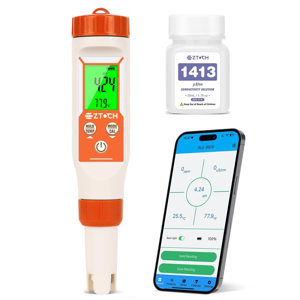 4 in 1 pH EC TDS Meter for Water Hydroponic with Calibration Solution,...