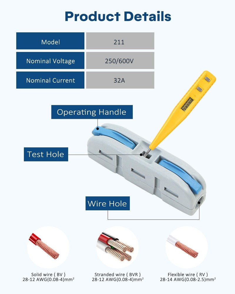 20Pcs Quick Connect Electrical Splicing Wire Connectors Terminal Block Connector
