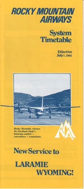 Rocky Mountain Airways timetable 1981/07/01