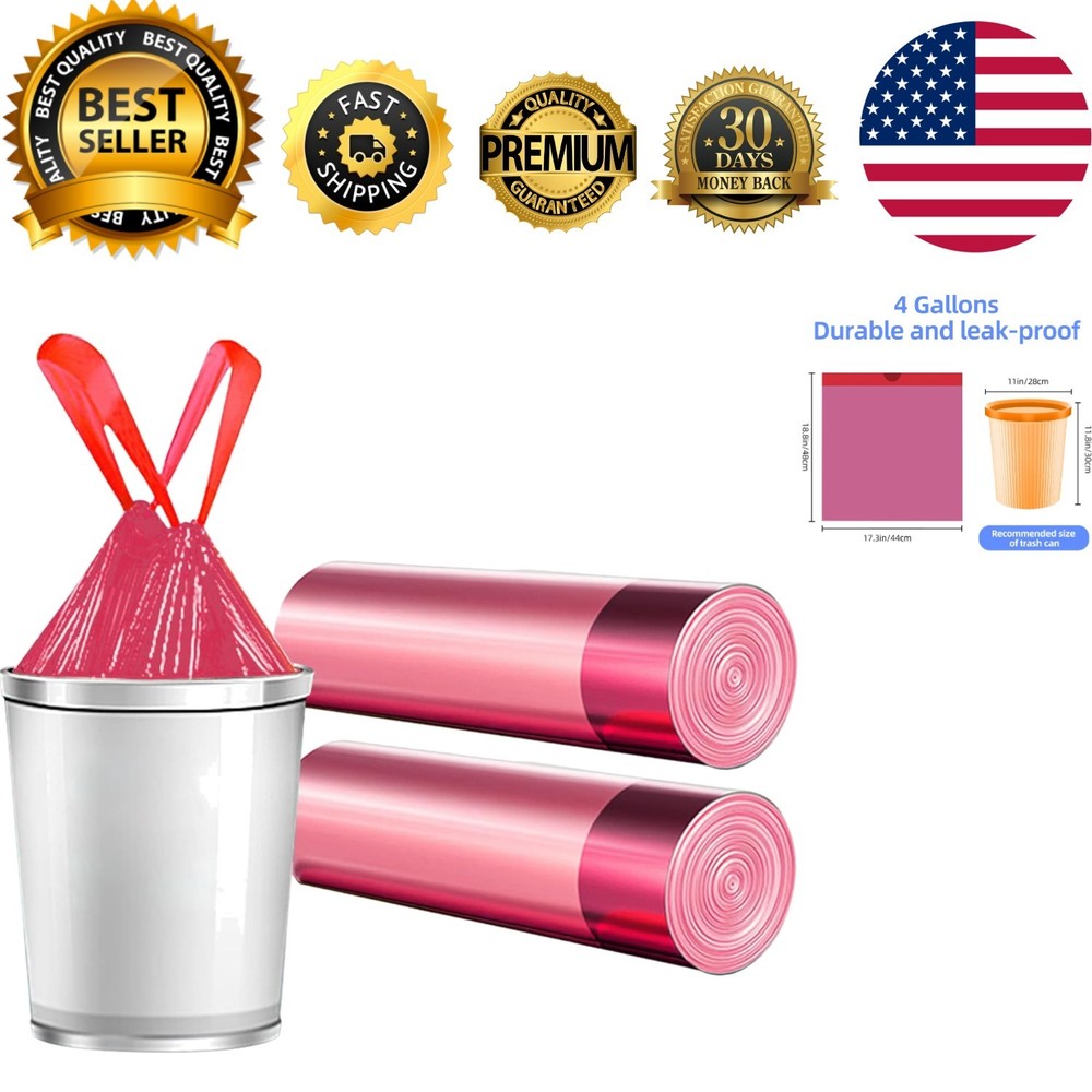 Leakage-Free 4 Gallon Drawstring Trash Bags for Bathroom & Kitchen - 20 Pack