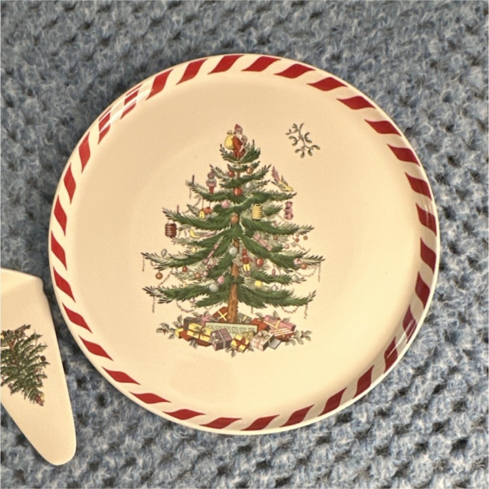 Spode Christmas Tree Ceramic Cake Stand & Server Set, Dishwasher Safe
