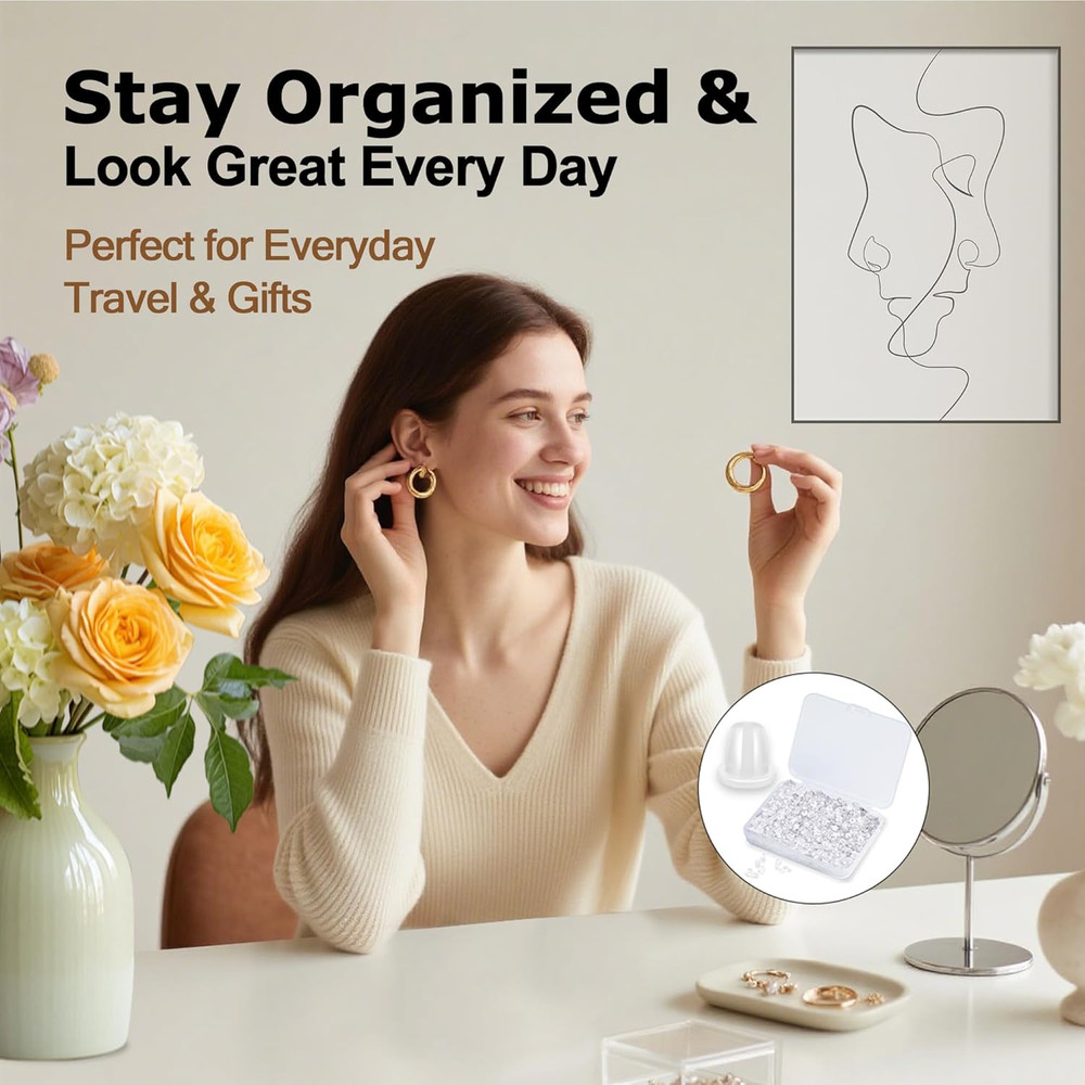 1400PCS Silicone Earring Backs – Clear Stud & Hoop Replacements with Storage Box