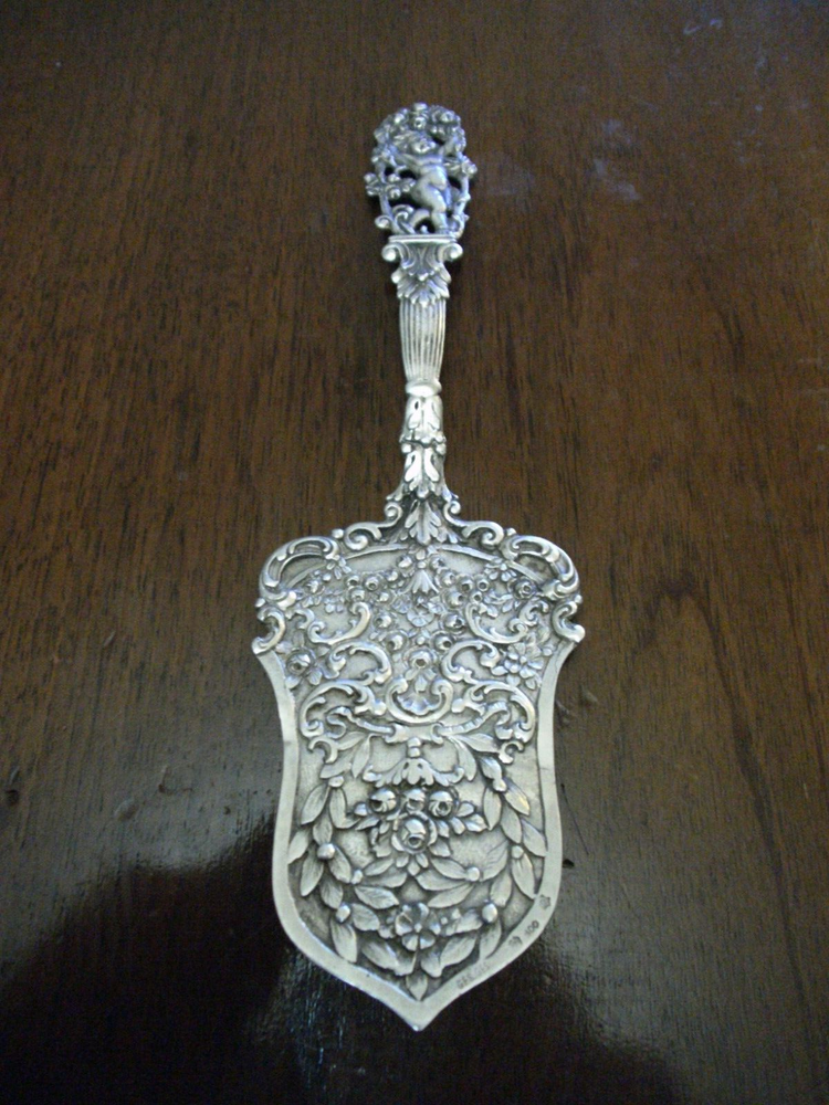Large Antique Decorated 800 Silver Cake / Pie Server Germany c 1890 19th Cent