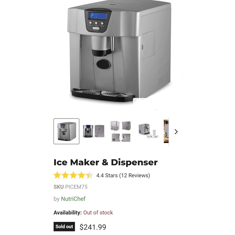 NutriChef Countertop Ice Cube Maker Machine & Dispenser - Kitchen PYLE PICEM-75