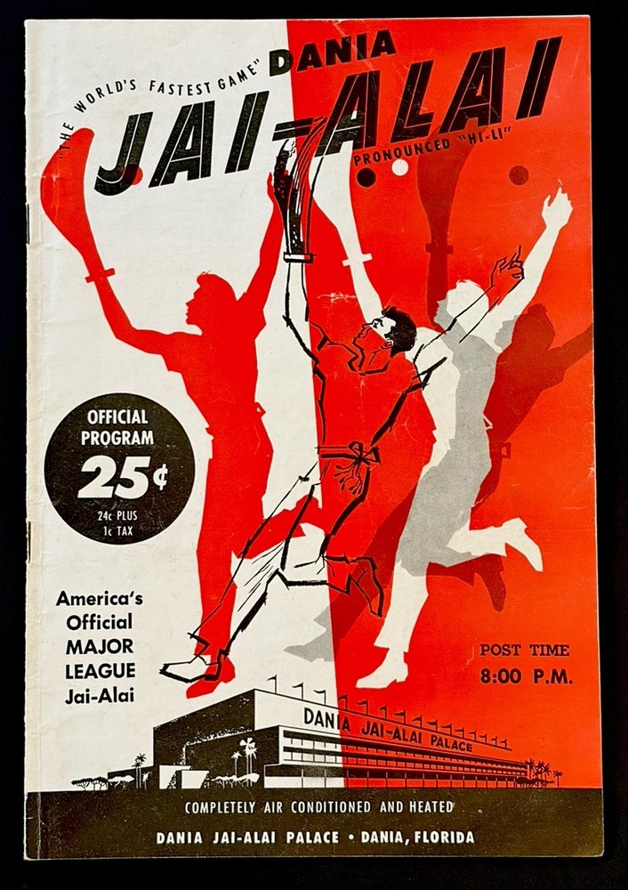 Rare 1958 Dania Jai Alai Program. Iconic cover image. Star Players. Nice program