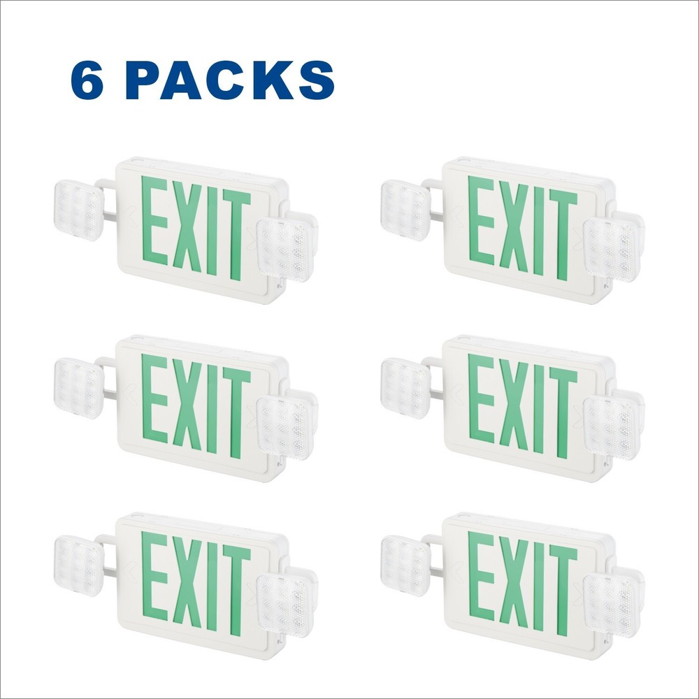 UL Listed 6 PACKS Led Green Exit Sign with Battery Backup Combo Exit Lighting
