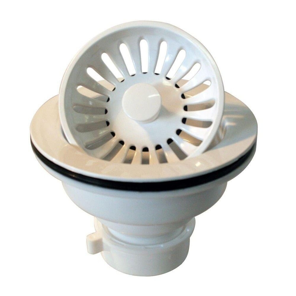 Westbrass Push-Pull Style Large Kitchen Sink Basket Strainer, Powder Coat White