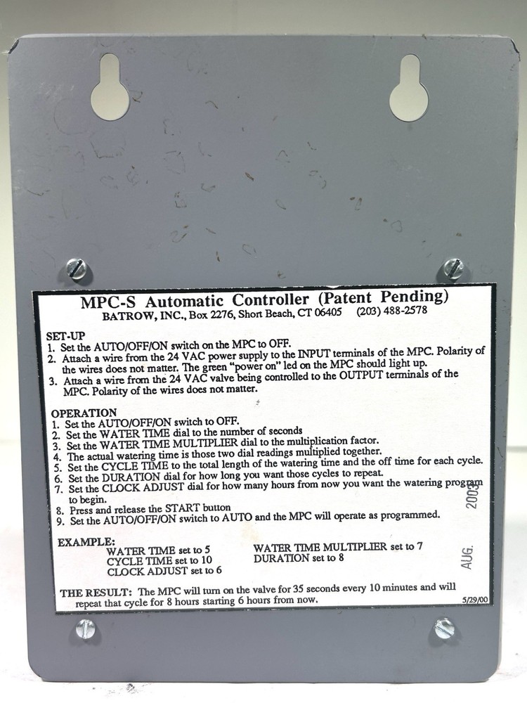 MPC-S Batrow 24VAC Manual Precision Irrigation Controller • New