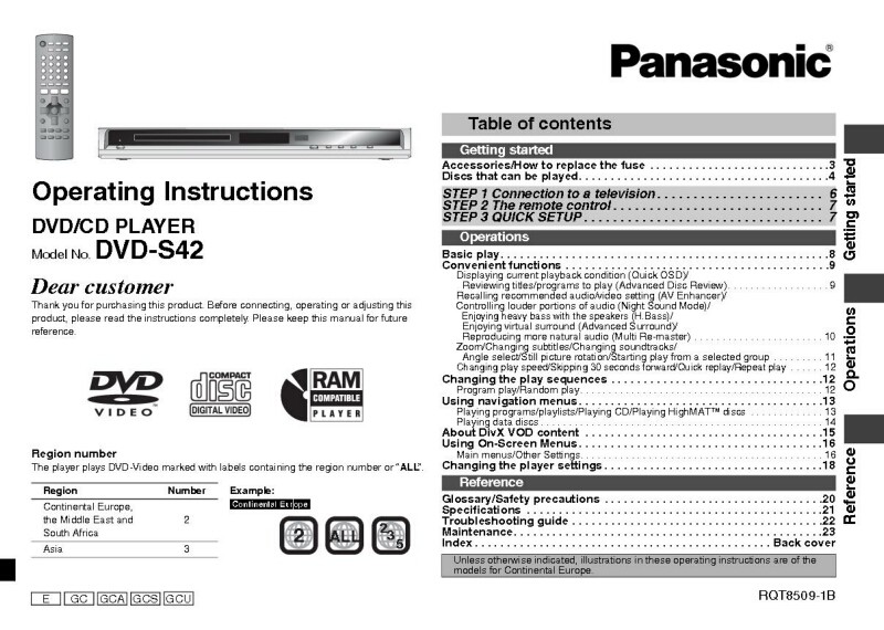 Panasonic DVD-S42 DVD Player Owners Instruction Manual