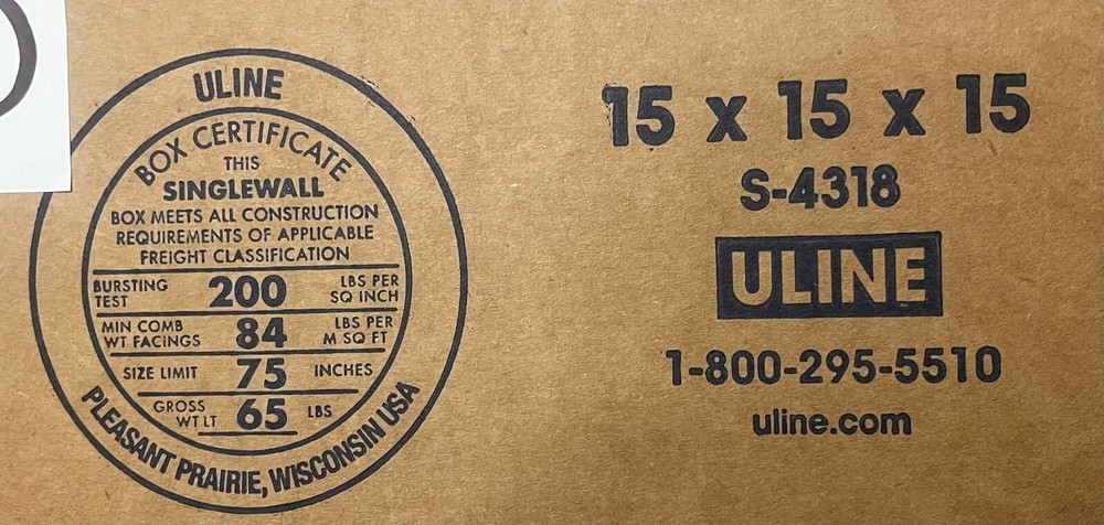 15" x 15" x 15" Cardboard Corrugated Box - SINGLE BOX