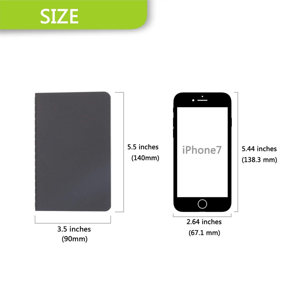 TWONE Pocket Notebook, 12 Pack Thin Cover Small Notebook for A6, Black