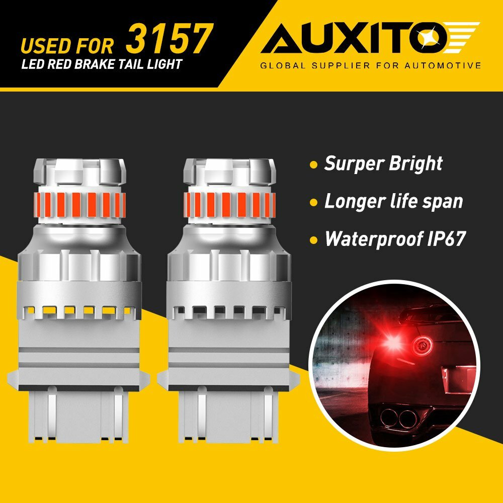 AUXITO 3157 Red LED Brake Tail Parking Stop Light Bulbs Error Free Super Bright