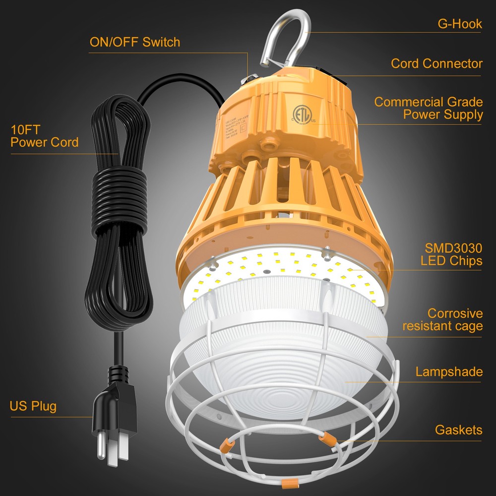 100W LED Temporary Construction Lights- Linkable Construction Hang Light 15000Lm