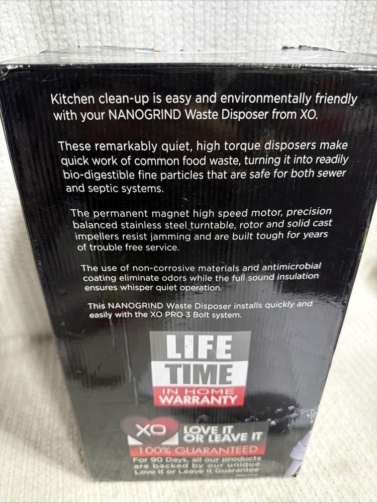 XO Sink Pro Nanogrind 1 HP Batch Feed Disposer Model XOD1PRO Open Box New