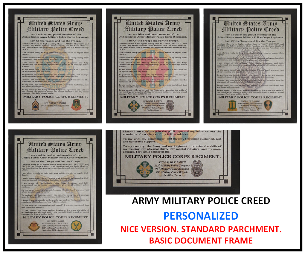 MC-NICE: ARMY Military Police MP Creed ALL UNITS PERSONALIZED