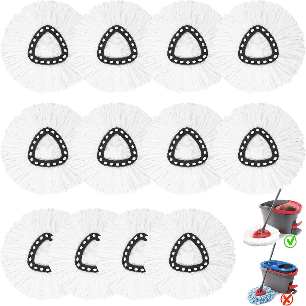 12 Pack Spin Mop Replacement Heads, 100% Microfiber Spin Mop Refill for Easy ...