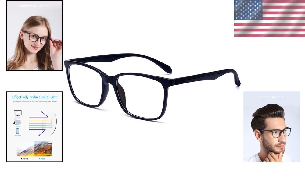 Anti Eyestrain Lens Eyeglasses, Black Frame