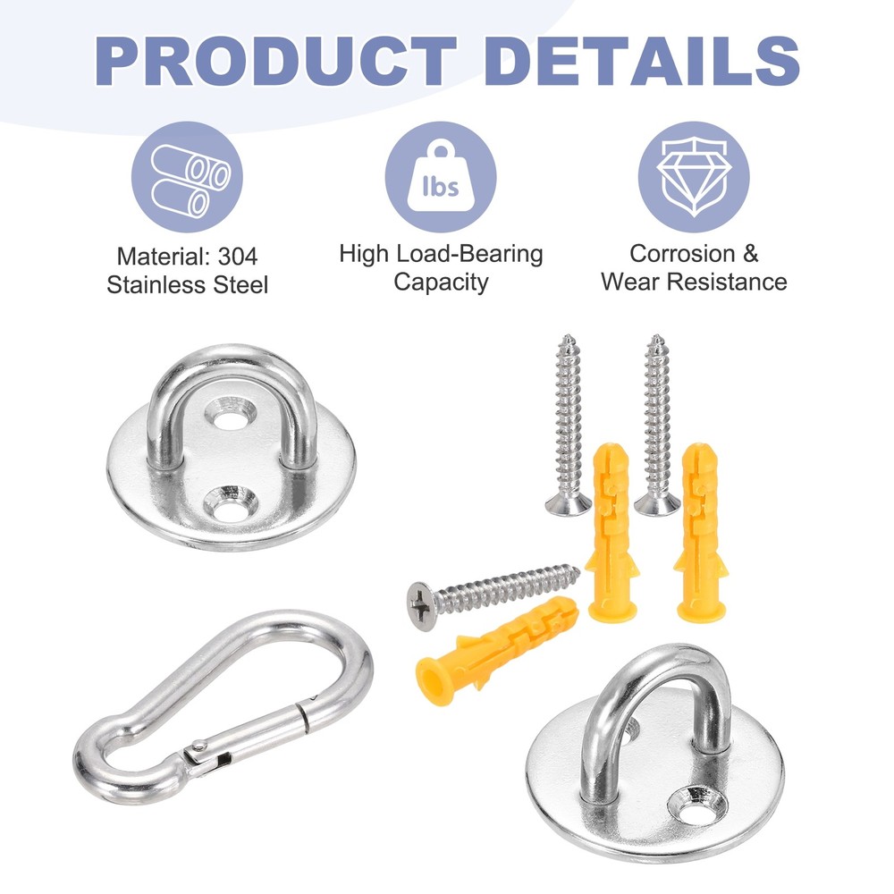 2Set M6 Eyelet Bracket Set Circular Hook Plate and Hook, Silver