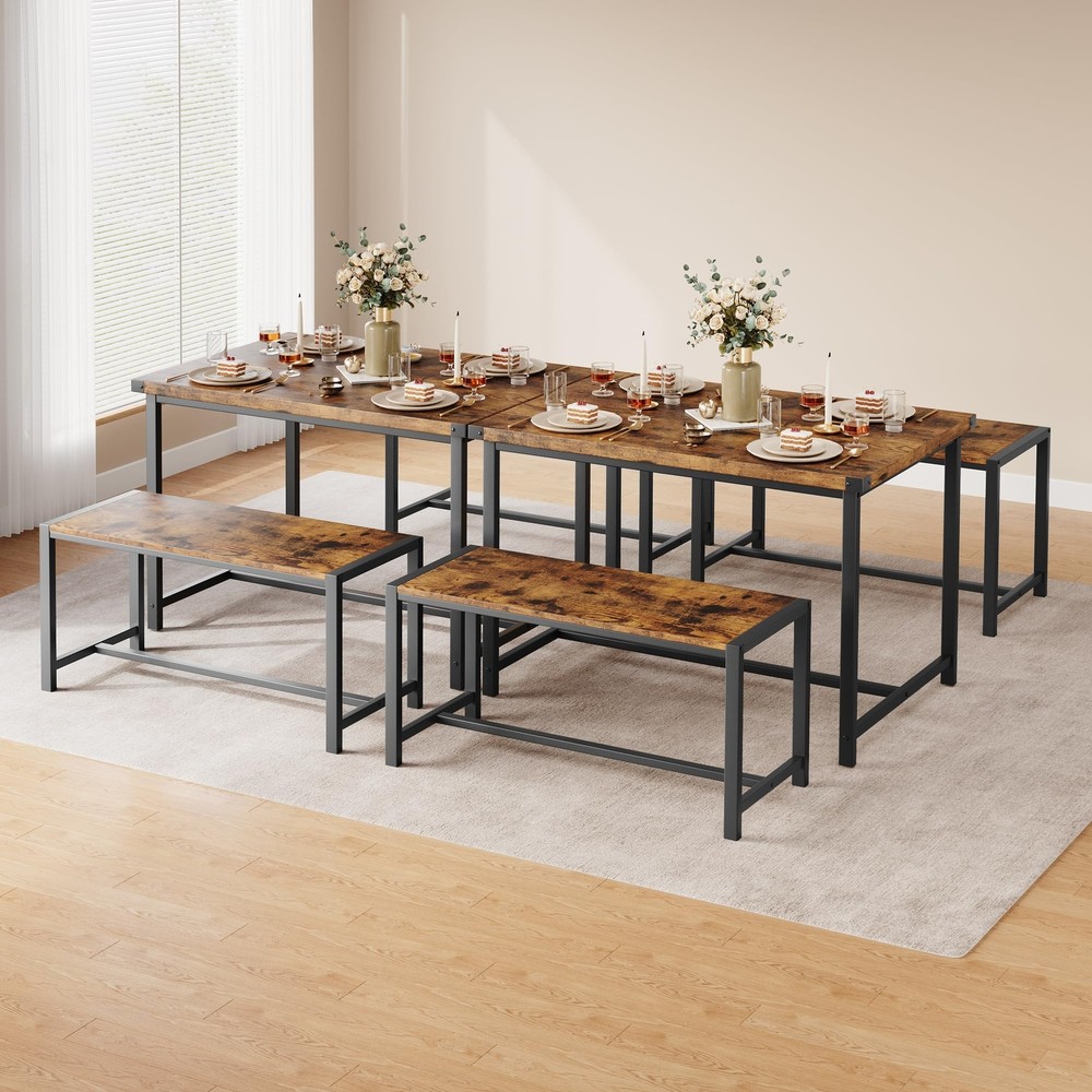 Dining Room Table Set for 4 ,Modern Kitchen Table and 2 Benches for Small Space