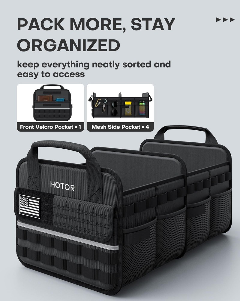 HOTOR Tactical Car Trunk Organizer - Foldable Medium, Black