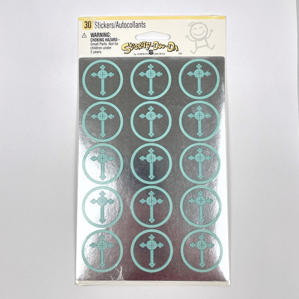 NEW Stickety-Doo-Da Silver and Blue Cross Stickers  30 Stickers 2 Sheets