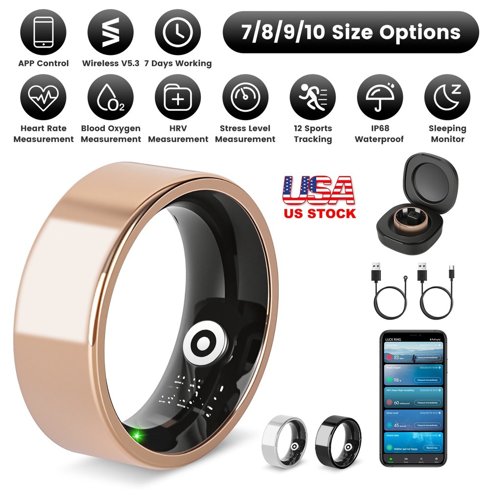 Smart Ring Fitness and Sleep Tracker w/ Charging Case for iOS & Android