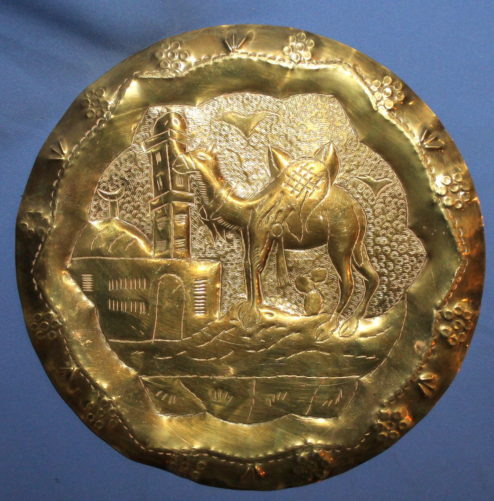 Vintage Arabic Wall Decor Brass Plaque Camel
