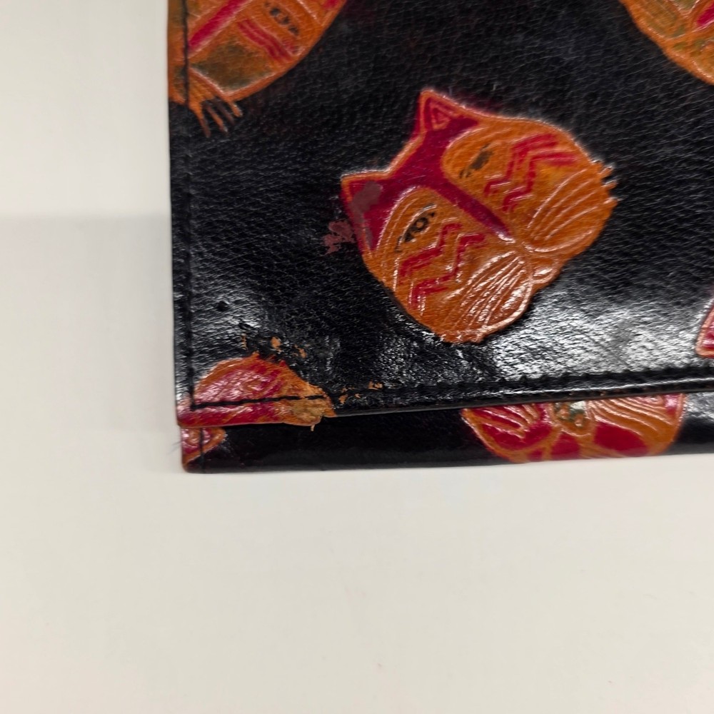 Womens Leather Wallet Black Cat Print Organizer