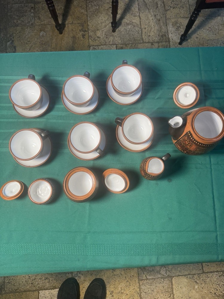 SIGNED Cusco Peru Handpainted 19 Piece Pottery Tea/Coffee Set