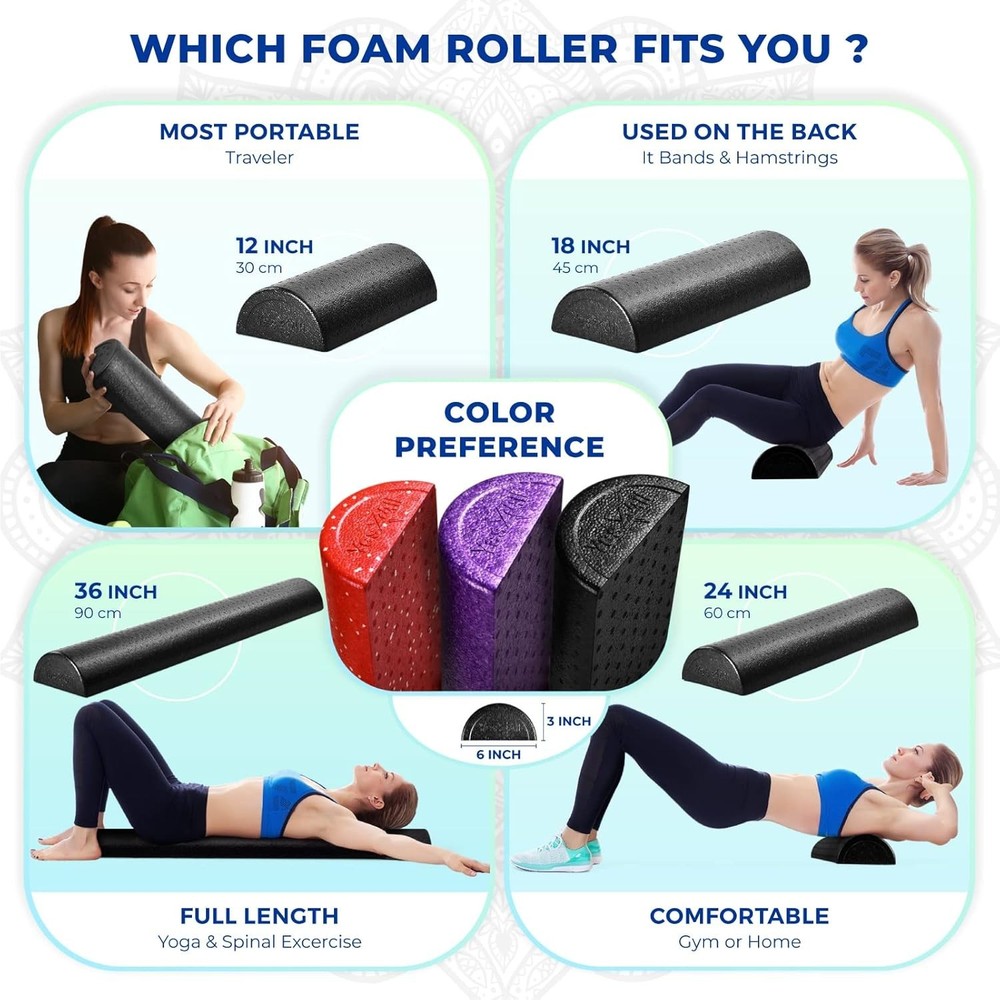 Lightweight Multi-Size Foam Roller for Exercise & Stretching - Non-Slip Design