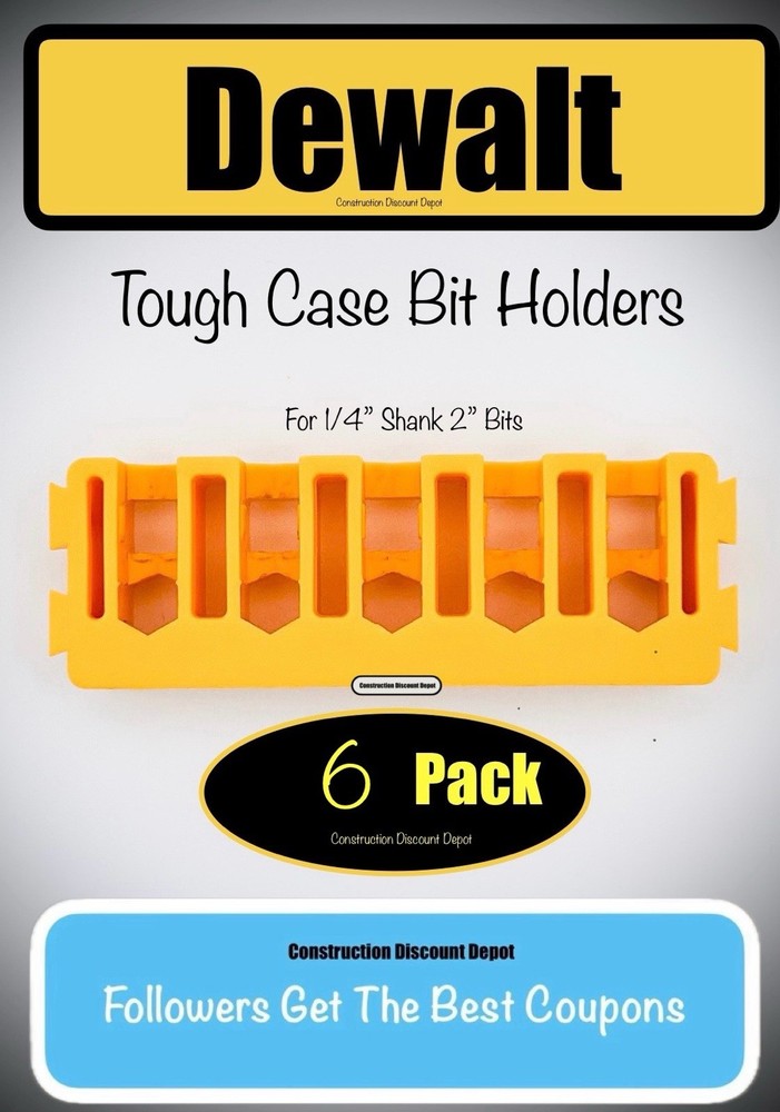 6 Pack Dewalt Tough Case Yellow Bit Holder 2" bits 2-in.