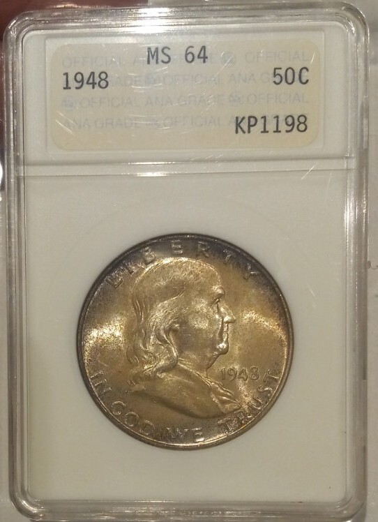 1948 50C Franklin Silver Half Dollar MS-64 First Generation ANA Holder Sharp!