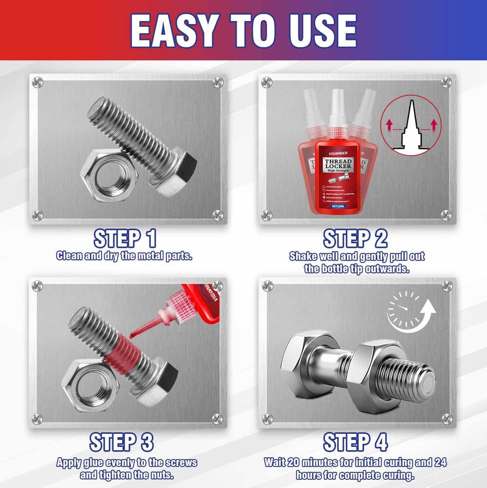 Thread Lock Medium and High Strength, Thread Locker for Nuts, Bolts, Fasteners