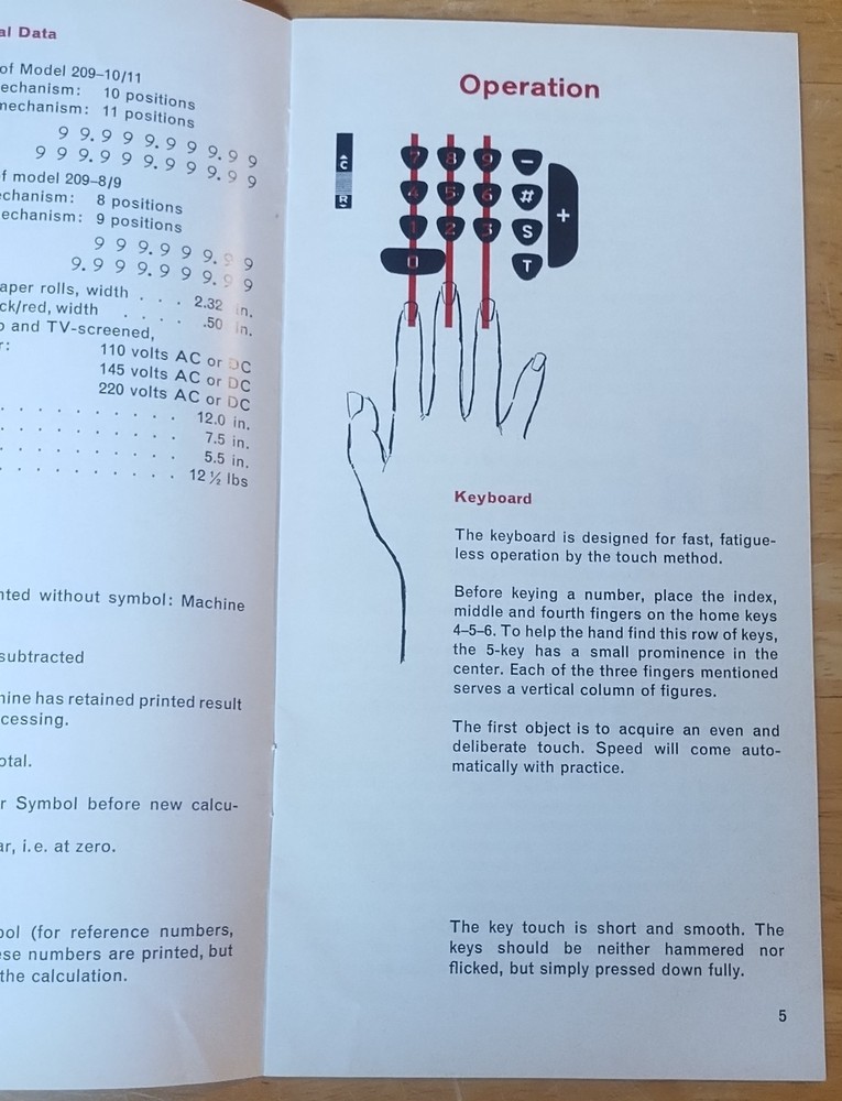 Original HERMES Model 209; 10-Key High Speed Adding Machine Operator's Manual