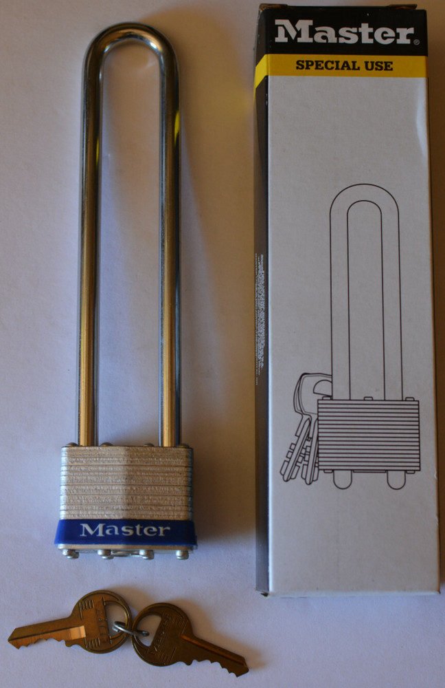 Master Lock 1LN Padlock Long Shackle 5 3/4" Rectangular Steel Body