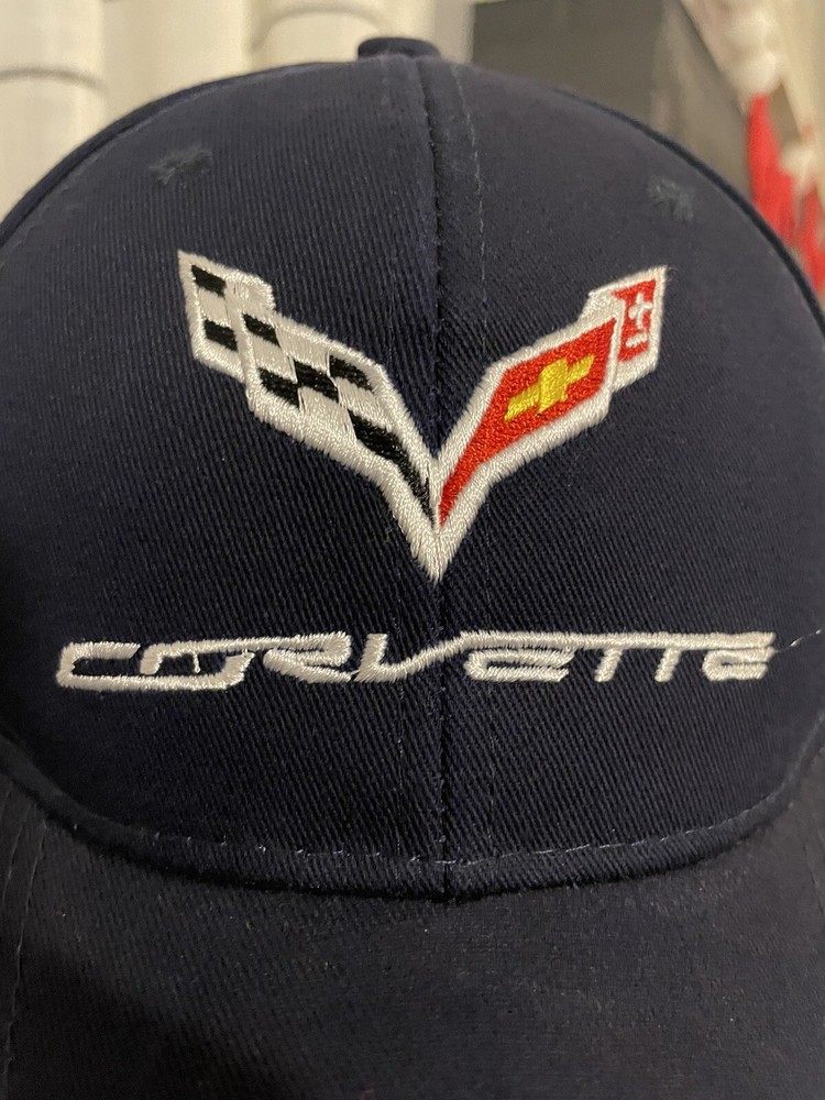 Chevrolet Corvette Hat Navy Blue White Strap Back Baseball Cap OSFA Embroidered