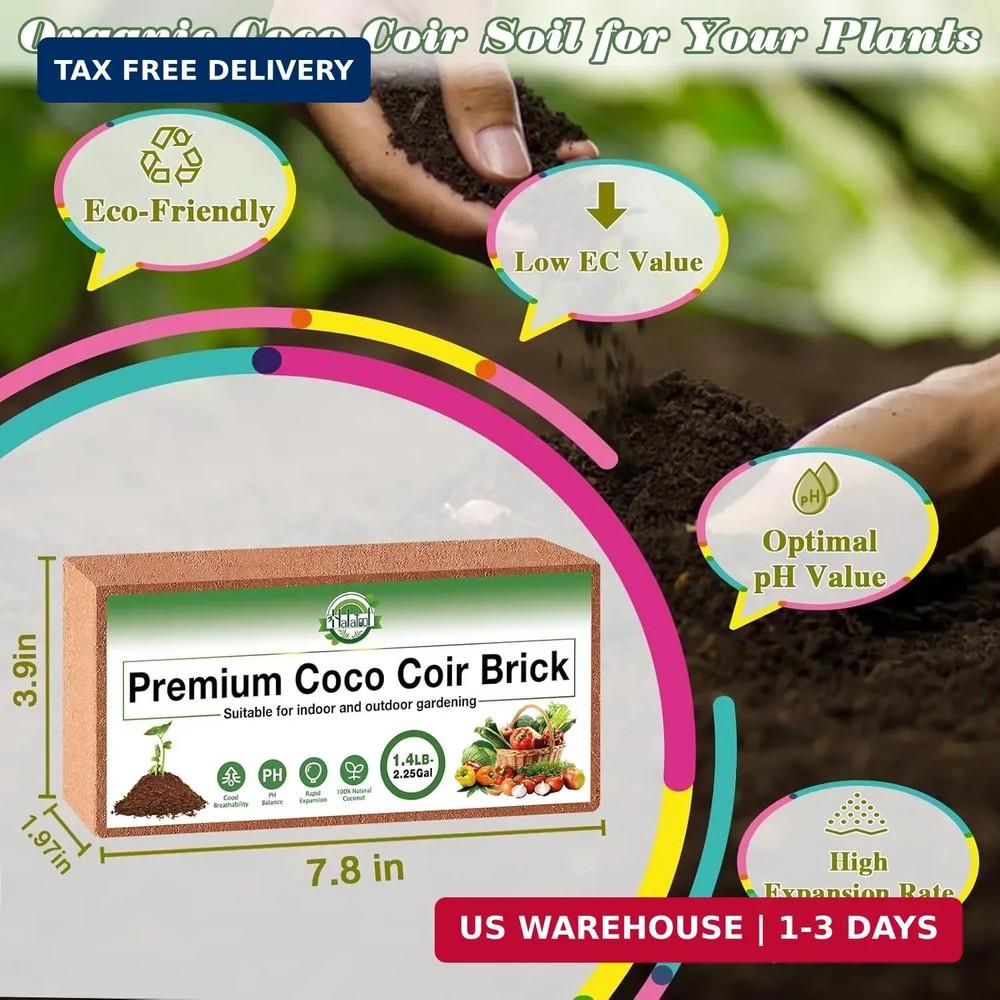 Halatool 1 Pcs Organic Coco Coir for Plants, Compressed Coco Coir Brick Coconut
