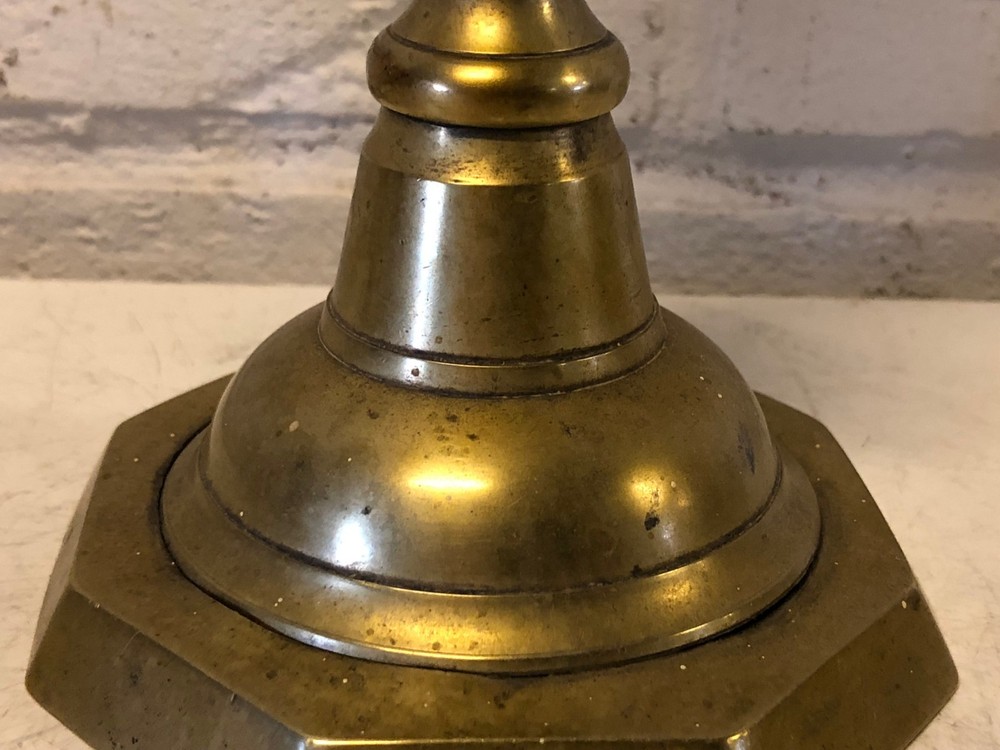 Antique 19th Century Plain Brass Candlestick with Octagonal Base