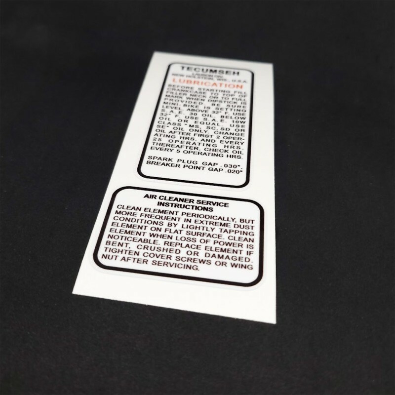 MINI-BIKE Specific TECUMSEH ENGINE SERVICE DECALS, Vinyl STICKERS