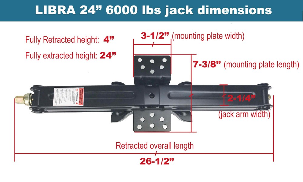 4 LIBRA 6000lb 24" RV Camper Stabilizer Leveling Scissor Jacks w/socket/hardware
