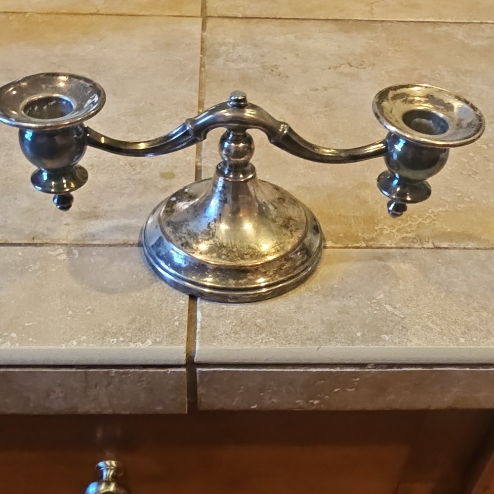 Vintage ESCO Silverplate on Copper Double Arm Candlestick Holder