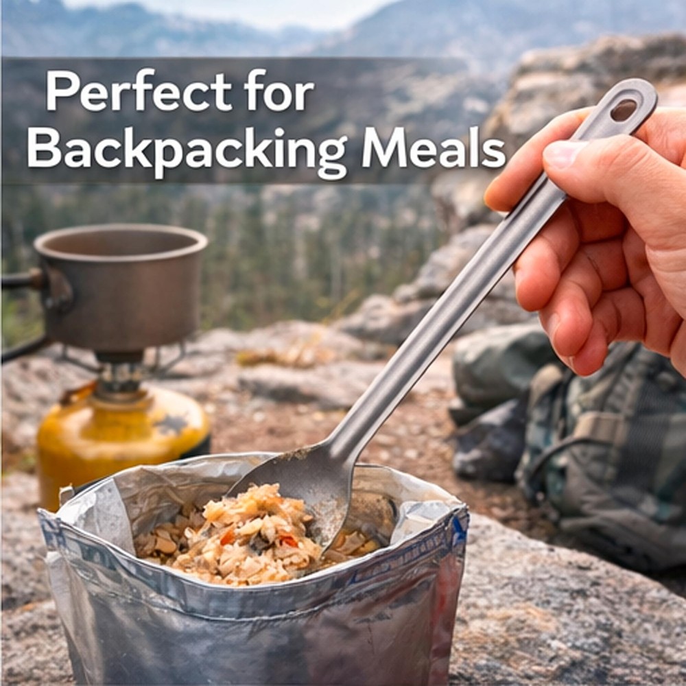 DevMark Titanium Long Handle Spork Ultralight Camping Spoon Fork, Silver