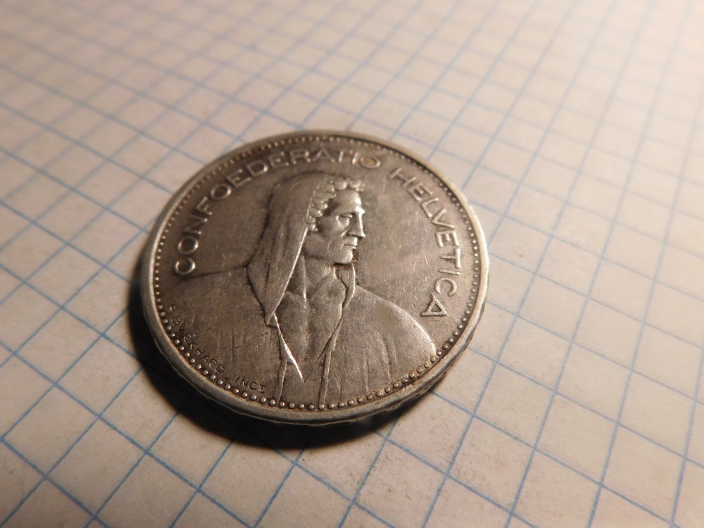 SWITZERLAND 5 FRANCS 1935 B SILVER # 171