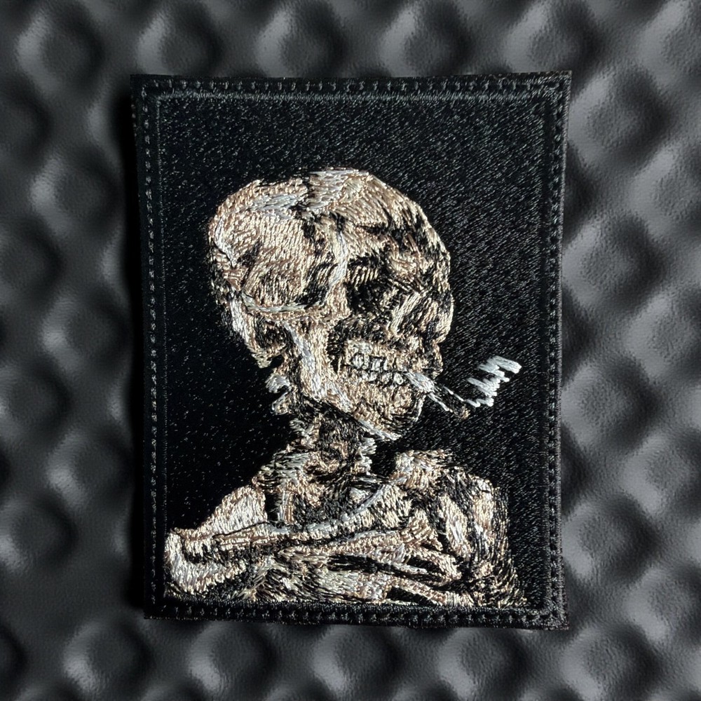 Van Gogh's Portrait Skeleton Skull with a burning Cigarette Patch