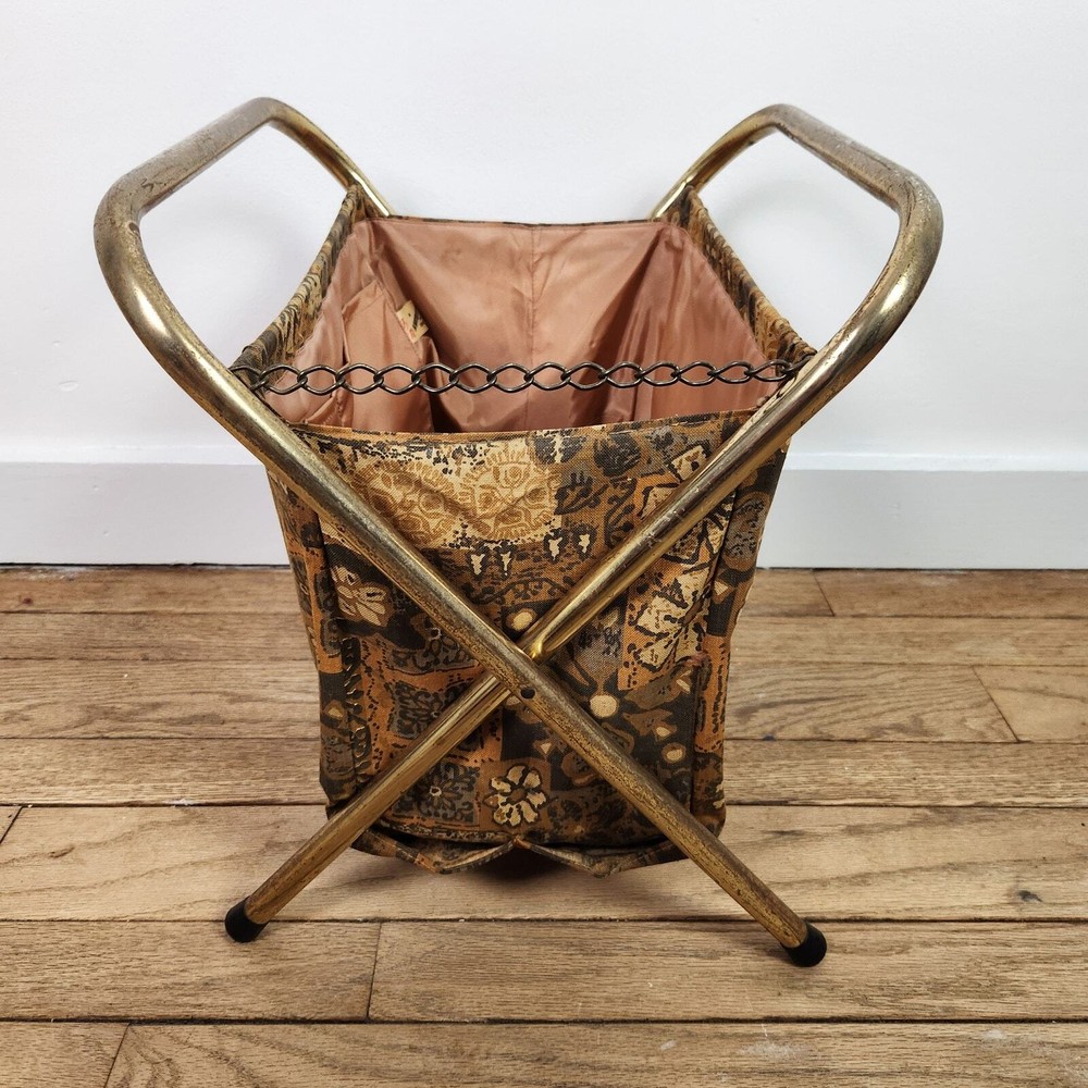 70s Bark Cloth Folding Knitting Bag by Knitility
